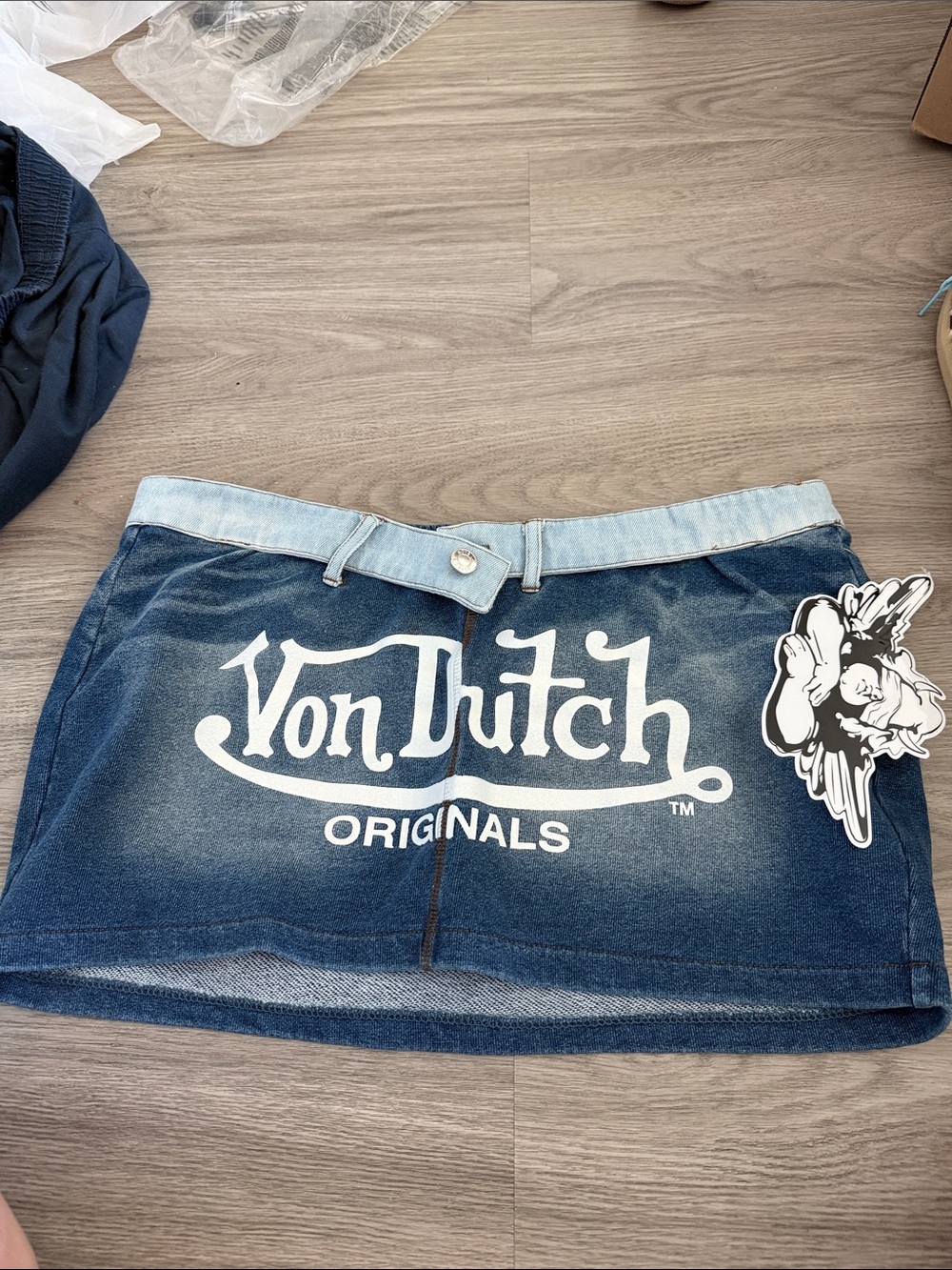 Von Dutch Blue Denim Logo Mini Skirt